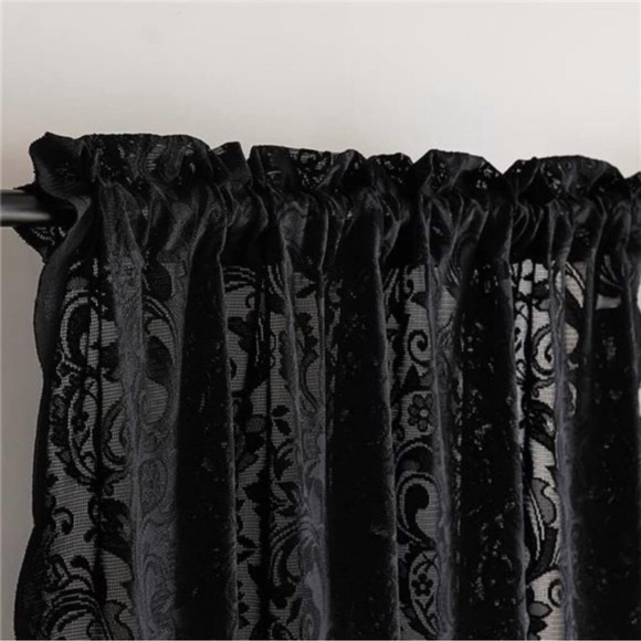 Black Lace Curtains 63 inches Length Elegant Vintage Floral Sheer Curtain Panels - Picture 3 of 7